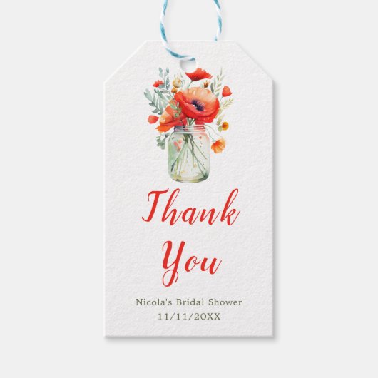 Red Poppies Mason Jar Brautparty Geschenkanhänger (Vorderseite)