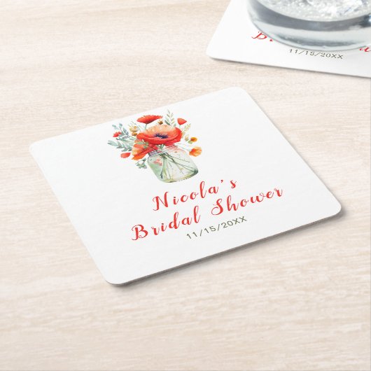 Red Poppies Mason Jar Brautparty Rechteckiger Pappuntersetzer (angewinkelt)