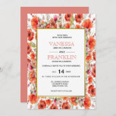 Red Poppies mit Gold Frame Wedding Einladung (Vorne/Hinten)