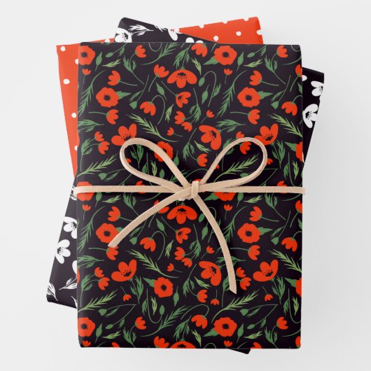 Red Poppies Mixed Floral Pattern & Polka Dots Geschenkpapier Set (Beispiel)