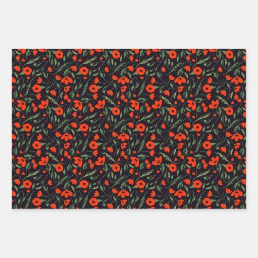 Red Poppies Mixed Floral Pattern & Polka Dots Geschenkpapier Set (Vorderseite)
