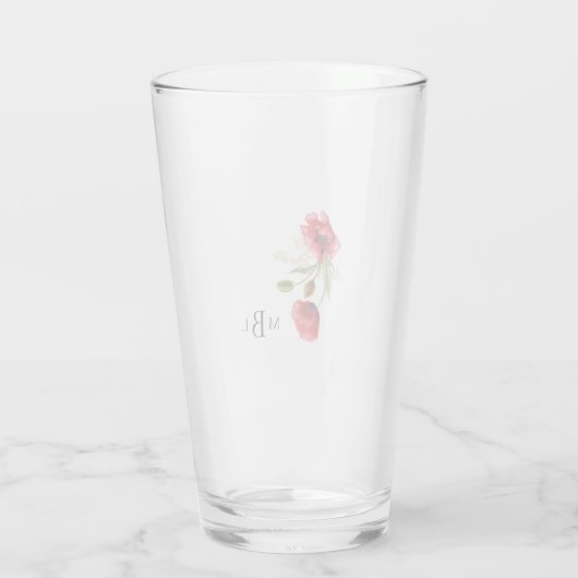 Red Poppies Monogram Wedding Glas (Rückseite)