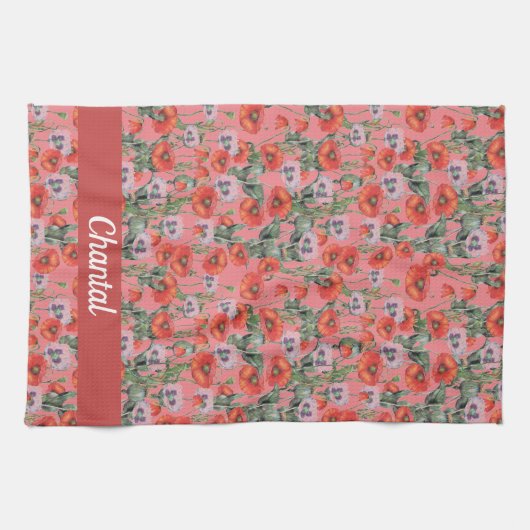 Red Poppies Muster Personalisierte Küche Handtuch (Horizontal)