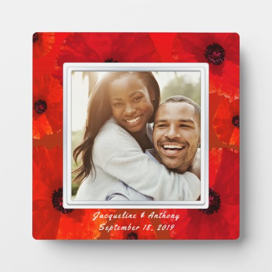 Red Poppies Newlyweds Foto Keepake Fotoplatte (Vorderseite)