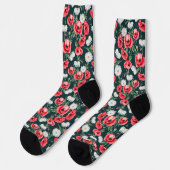Red poppies on dark green socken (Linkes Detail)