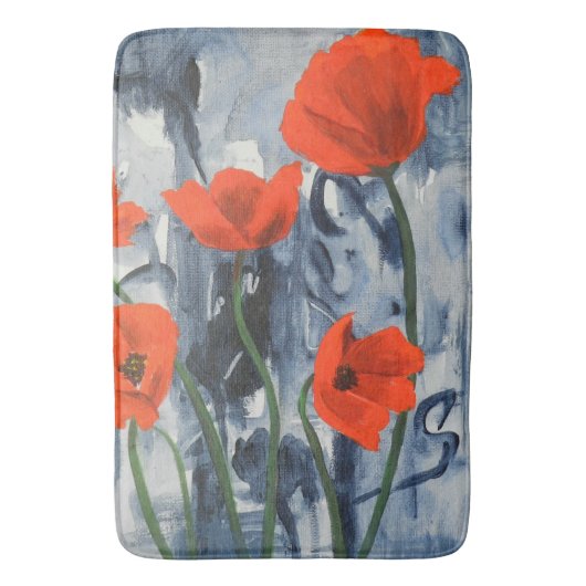 Red Poppies on Gray Badematte (Vorderseite Vertikal)