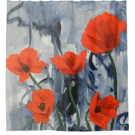 Red Poppies on Gray Duschvorhang (Vorderseite)