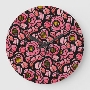 Red Poppies Poppy Art Blume Design Muster Große Wanduhr