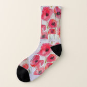 Red Poppies Poppy Watercolor Blumenmuster Socken (Links - Außen)