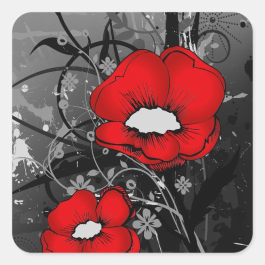 Red Poppies Quadratischer Aufkleber (Vorderseite)