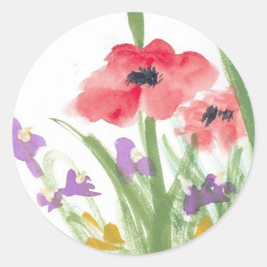 Red Poppies Runder Aufkleber (Vorderseite)