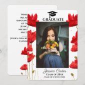 Red Poppies Rustic Floral Abschluss Ankündigung (Vorne/Hinten)