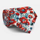 Red Poppies & Silver Thistles Seamless Botanical Krawatte (Gerollt)