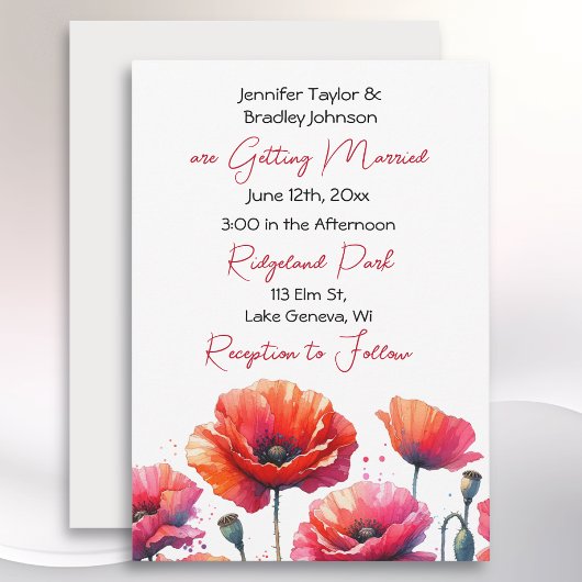 Red Poppies Themed Floral Wedding Einladung
