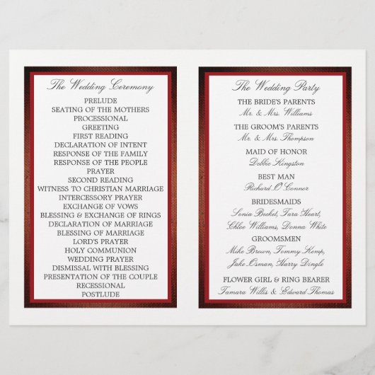 Red Poppies und Burlap Wedding Bi-fold Programm (Rückseite)