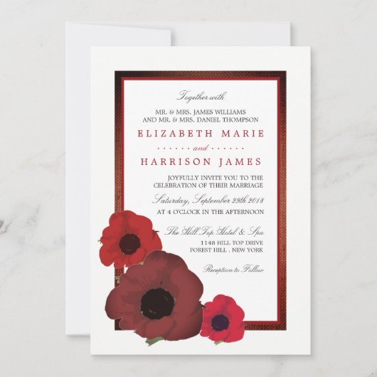 Red Poppies und Burlap Wedding Einladung (Vorderseite)