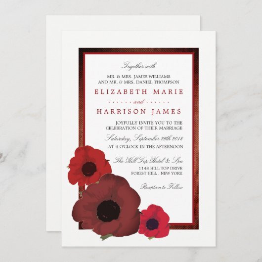 Red Poppies und Burlap Wedding Einladung (Vorne/Hinten)