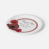 Red Poppies und Burlap Wedding Pappteller (Schrägansicht)