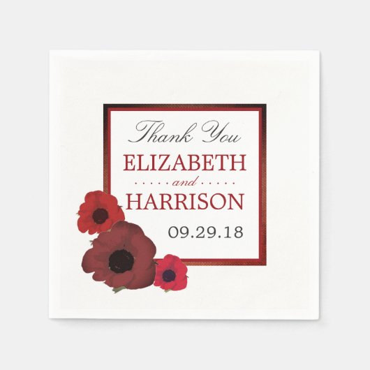 Red Poppies und Burlap Wedding Serviette (Vorderseite)