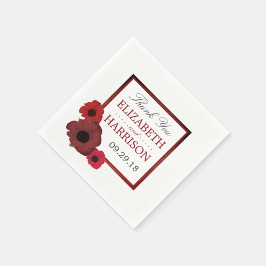 Red Poppies und Burlap Wedding Serviette (Ecke)