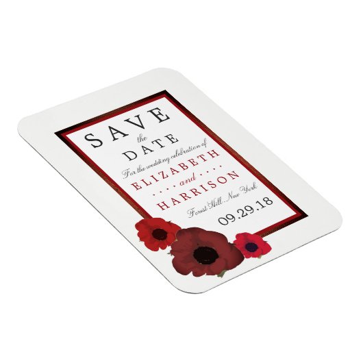 Red Poppies und Burlap Wedding speichern das Datum Magnet (Rechte Seite)