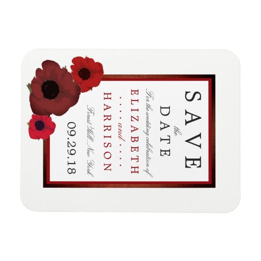 Red Poppies und Burlap Wedding speichern das Datum Magnet (Horizontal)