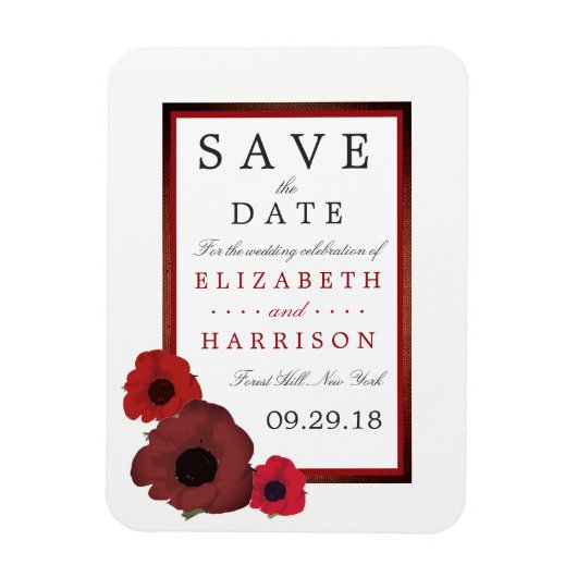 Red Poppies und Burlap Wedding speichern das Datum Magnet (Vertikal)