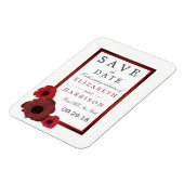 Red Poppies und Burlap Wedding speichern das Datum Magnet (Linke Seite)