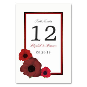 Red Poppies und Burlap Wedding Table No. Tischnummer