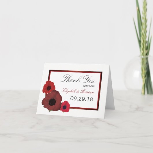 Red Poppies und Burlap Wedding Vielen Dank Dankeskarte (Vorderseite)