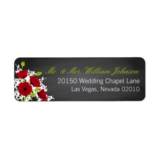 Red Poppies und Chalkboard Wedding Label (Vorne)