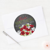Red Poppies und Chalkboard Wedding Label Runder Aufkleber (Umschlag)