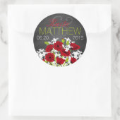 Red Poppies und Chalkboard Wedding Label Runder Aufkleber (Tasche)