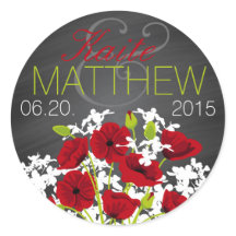 Red Poppies und Chalkboard Wedding Label