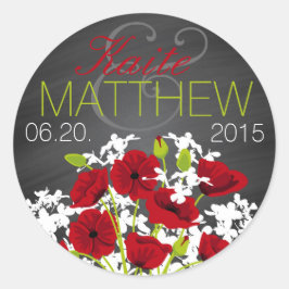 Red Poppies und Chalkboard Wedding Label Runder Aufkleber