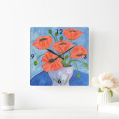 Red Poppies Wall Clock Quadratische Wanduhr (Zuhause)