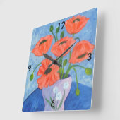 Red Poppies Wall Clock Quadratische Wanduhr (Winkel)