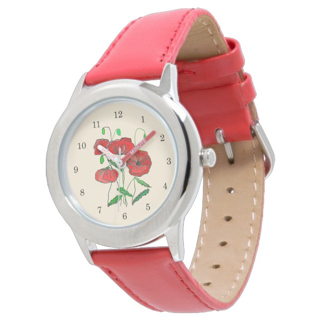 Red Poppies Watch Armbanduhr (Schrägansicht)