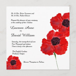 Red Poppies Watercolor Custom Wedding Einladung