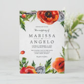 Red Poppies Watercolor Floral Wedding Einladung (Stehend Vorderseite)