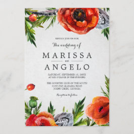 Red Poppies Watercolor Floral Wedding Einladung