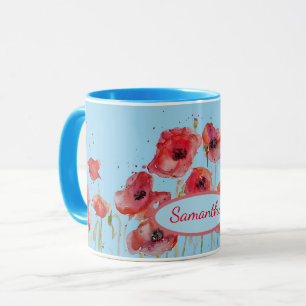 Red Poppies Watercolor Poppy Art Anpassbare Namen Tasse