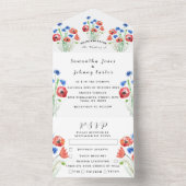 Red Poppies Watercolor Script BlumenWedding All In One Einladung (Innen Boden)