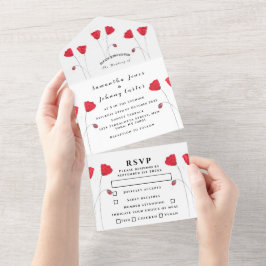 Red Poppies Watercolor Script Elegante Wedding All In One Einladung