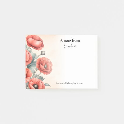 Red Poppies Watercolor Sommerblüten Post-it Klebezettel (Vorderseite)