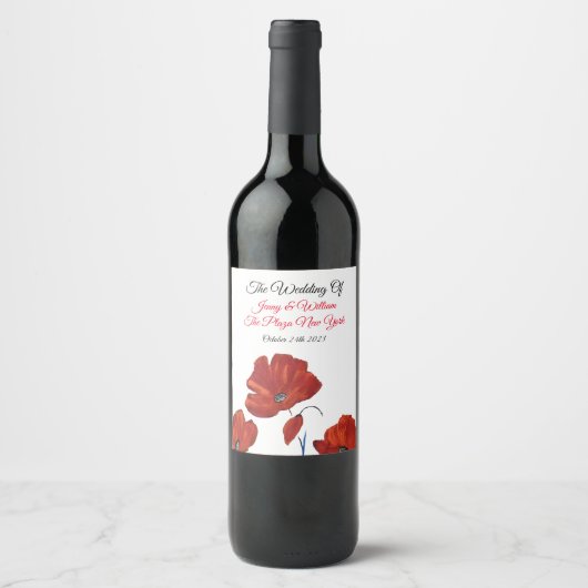 Red Poppies Wedding Weinetikett (Vorderseite)