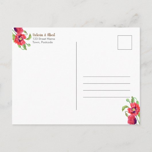 Red Poppies Wild Floral Wedding retten das Datum Ankündigungspostkarte (Rückseite)