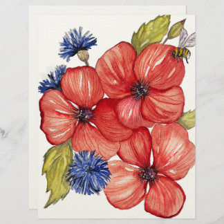 Red Poppy and Blue Cornflower Watercolor Briefbogen