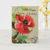RED POPPY AND BUTTERFLY / Birthday Karte (Gelbe Blume)