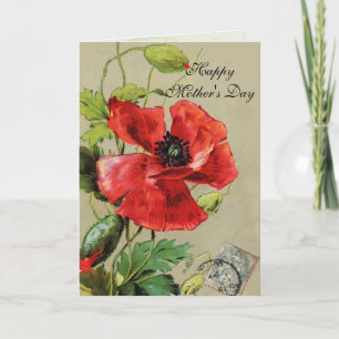 RED POPPY AND BUTTERFLY / Mother Day Karte